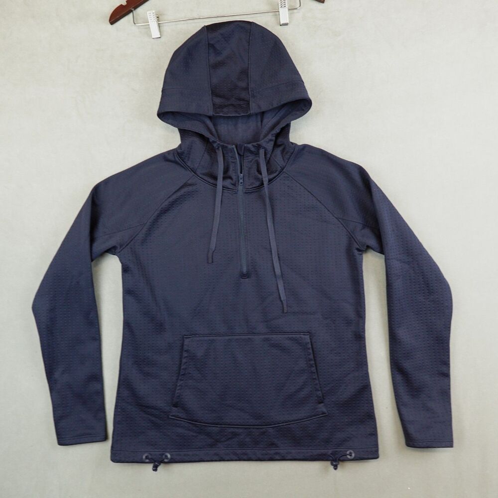Athleta Hoodie Navy Textured Fleece Lined 1/4 Zip Womens Size Small